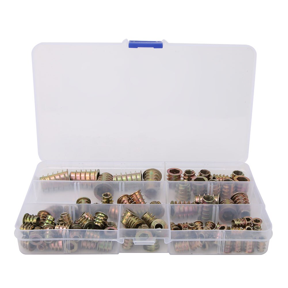 100pcs/Kit Iron Zinc Thread For Wood Insert Nut Hex Drive Furniture Nuts Hex Socket Drive Insert Nuts Threaded Wood Insert Nut