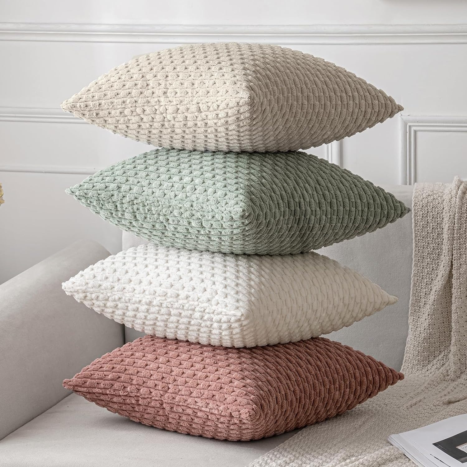 Housse de coussin rayée taies d'oreiller en velours côtelé vert oreillers décoratifs pour canapé 18x18 pouces jeter oreiller ferme décor à la maison 1 pièces