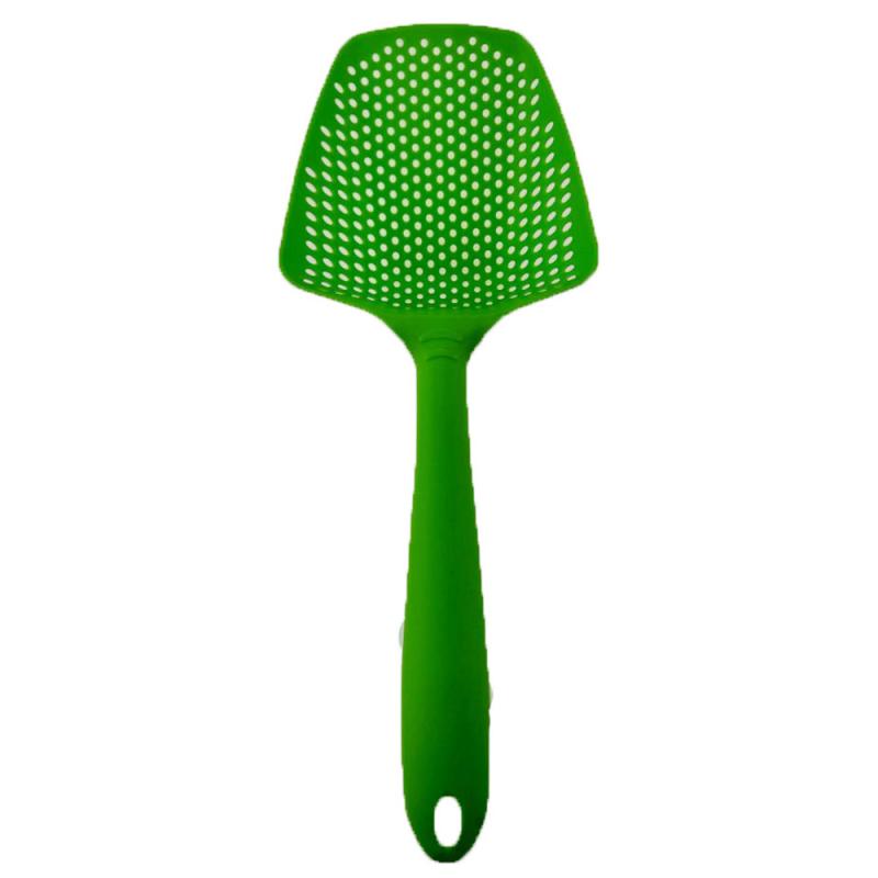 1pc 8 farver madlavning skovl vegetabilsk sil scoop nylon varmebestandig ske stor dørslag pasta sil filter køkkenredskab: 1pc grønne