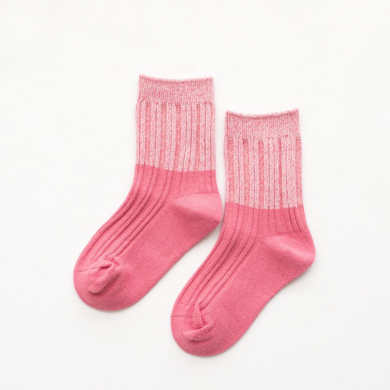 Children Night Light Luminous Cotton Socks Autumn Solid Double Color Stripe Socks for Kids Boys Girls 1-8 Years Old: Red / 6-8 years old