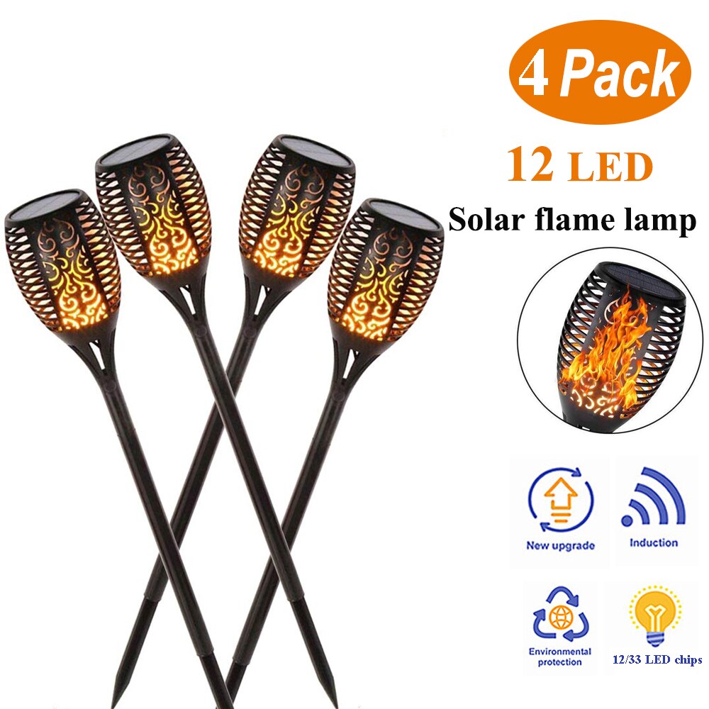 Solflamme fakkel led lys flimrende vandtæt havelampe dekoration landskab græsplæne lampe sti belysning udendørs spotlight: 4 stk 12 led