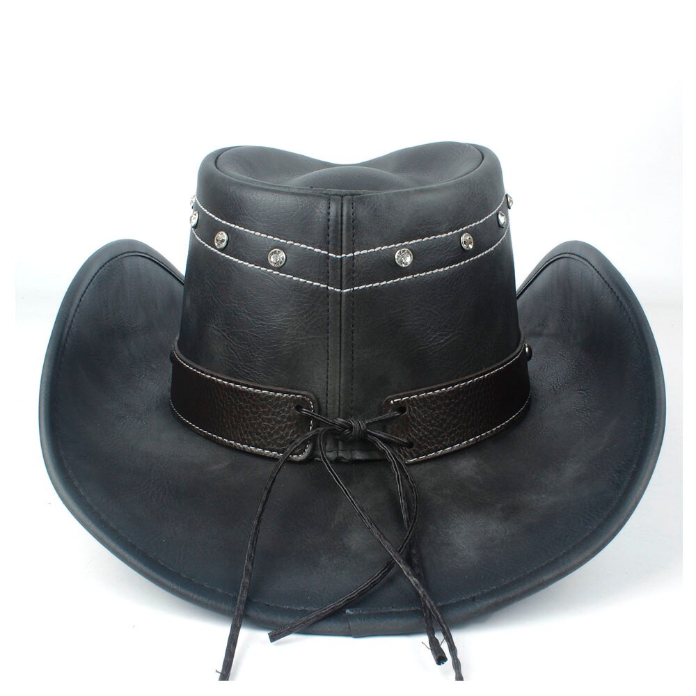Unisex Men Women Leather Western Cowboy Hat Winter... – Grandado