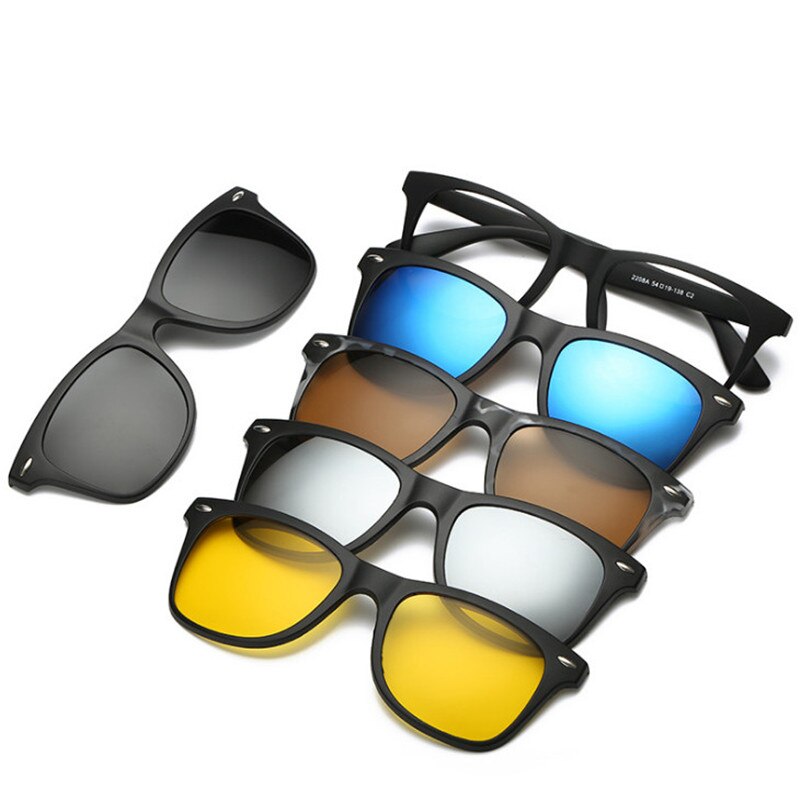 5 Set Clip Lens + 1 Frame Wandelen Brillen Spiegel Gepolariseerde Zonnebril Clip-On Magneten Kan Absorberen Bijziendheid Verziendheid bril