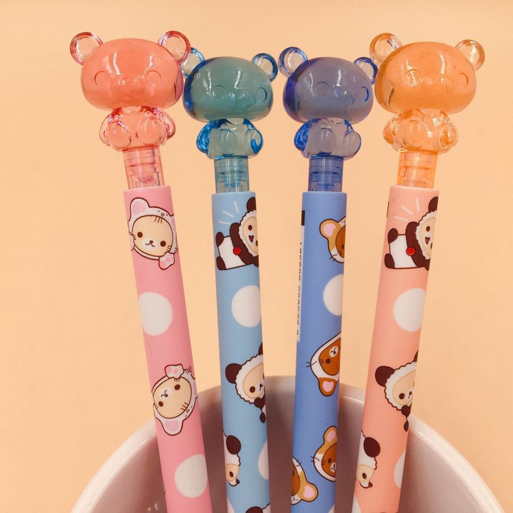 4 pcs/lot Crystal Bear Mechanical Pencil Cute Student Automatic Pen For Kid School Office Supply Escolar Papelaria