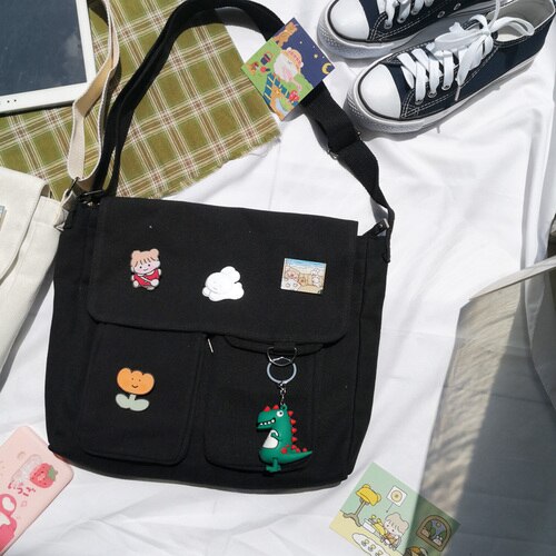 Boodschappentassen Vrouwen Leuke Kawaii Multi Pockets Casual Studenten Grote Capaciteit Canvas Tas Preppy Crossbody Vrouwtjes Ulzzang Mode: 3