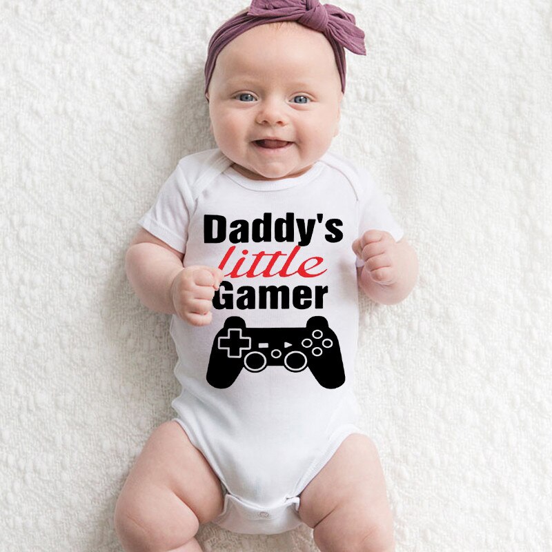 Daddy's Little Gamer Pasgeboren Baby Bodysuit Katoen Wit Jumpsuits Baby Body Jongens Meisjes Kleding Onesie Outfits