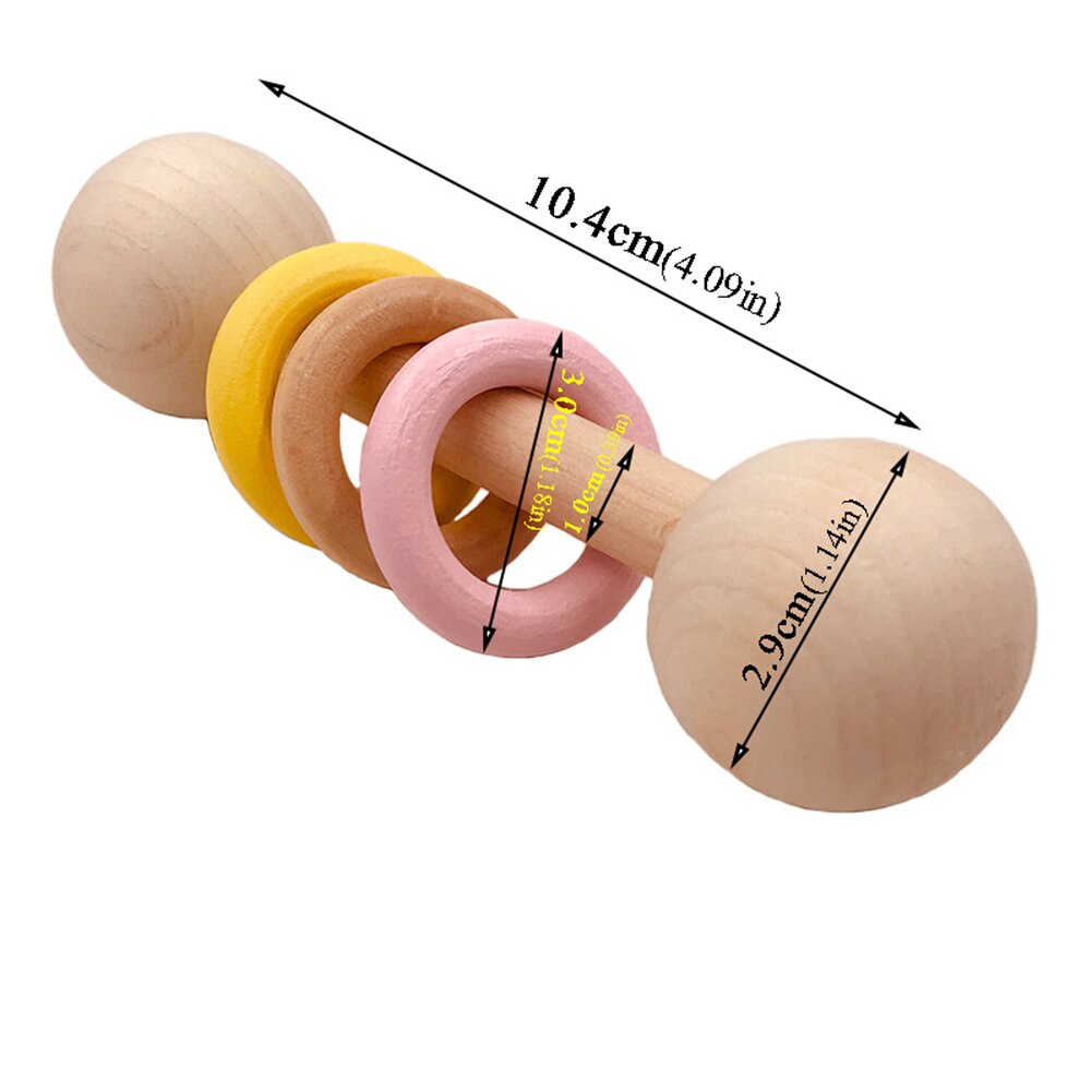 Baby Teether Toys Wooden Hand Shaking Rattle Rings Bell Teether Baby Chew Teething Shower Toy