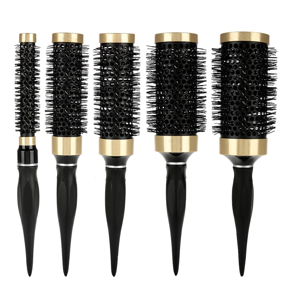 Peine de cerámica para peluquería, cepillo de pelo rizado, redondo, de hierro, herramientas de estilismo, 4 tamaños
