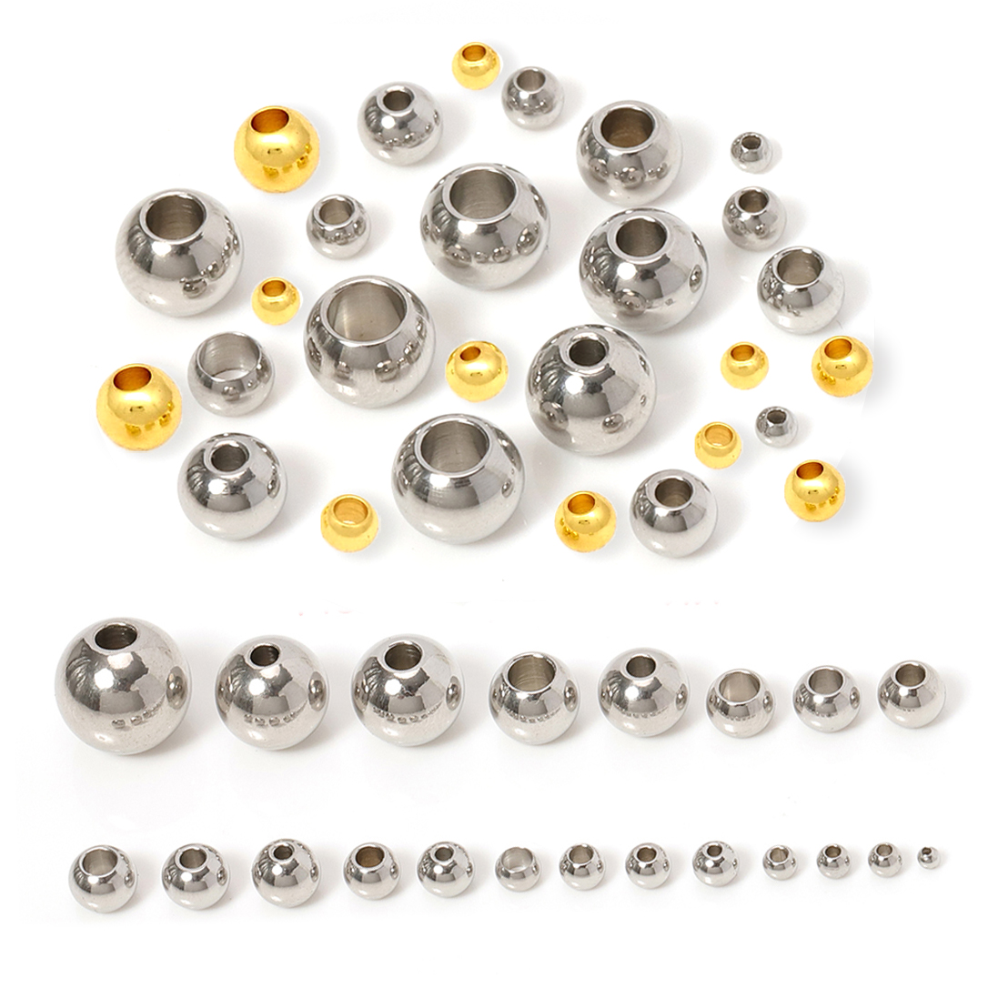 100 Stück 2 mm-12 mm 316L Edelstahlperlen Europäische Kugel Metall Großes See Abstandshalter Perlen für Schmuckherstellung Diy Armbinde Halskette
