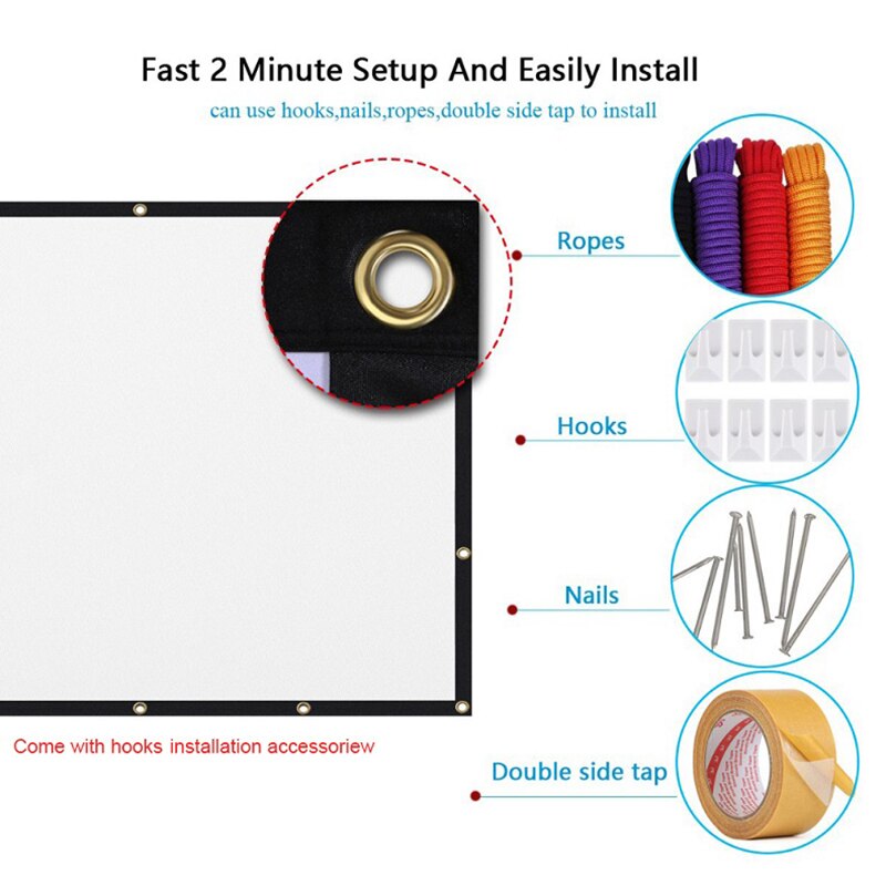 High Brightness Reflective Projector Screen 72 84 100 120 150 Inch 16:9 Fabric Cloth Projection Screen Folding