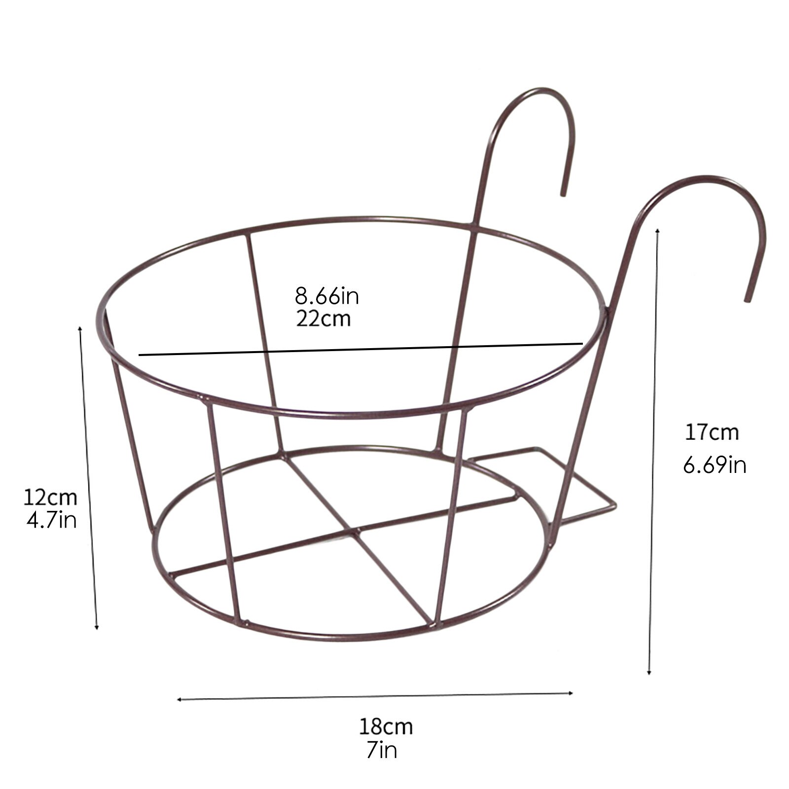 Soporte de Metal para plantas, Cestas colgantes para arte de Metal, soporte para maceta de flores sobre el riel, cerca de Metal, macetas, accesorios de cocina: Brown 