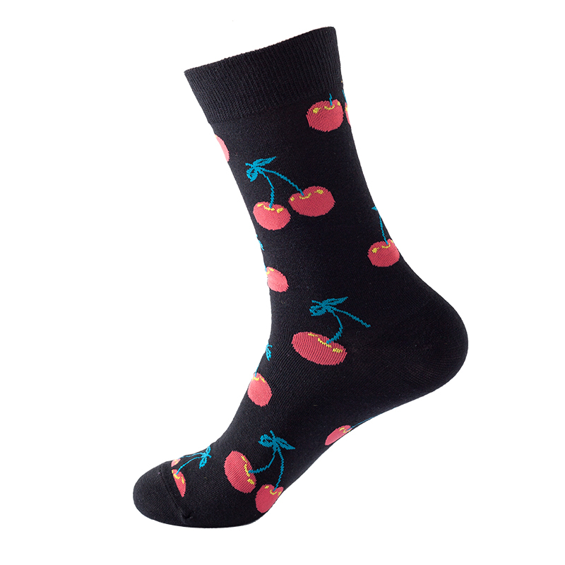 Calcetines felices de algodón para hombre y mujer, medias informales de Hip Hop Harajuku, fruta divertida, comida, tortilla, hamburguesa, aguacate, Sushi, cereza: Morado