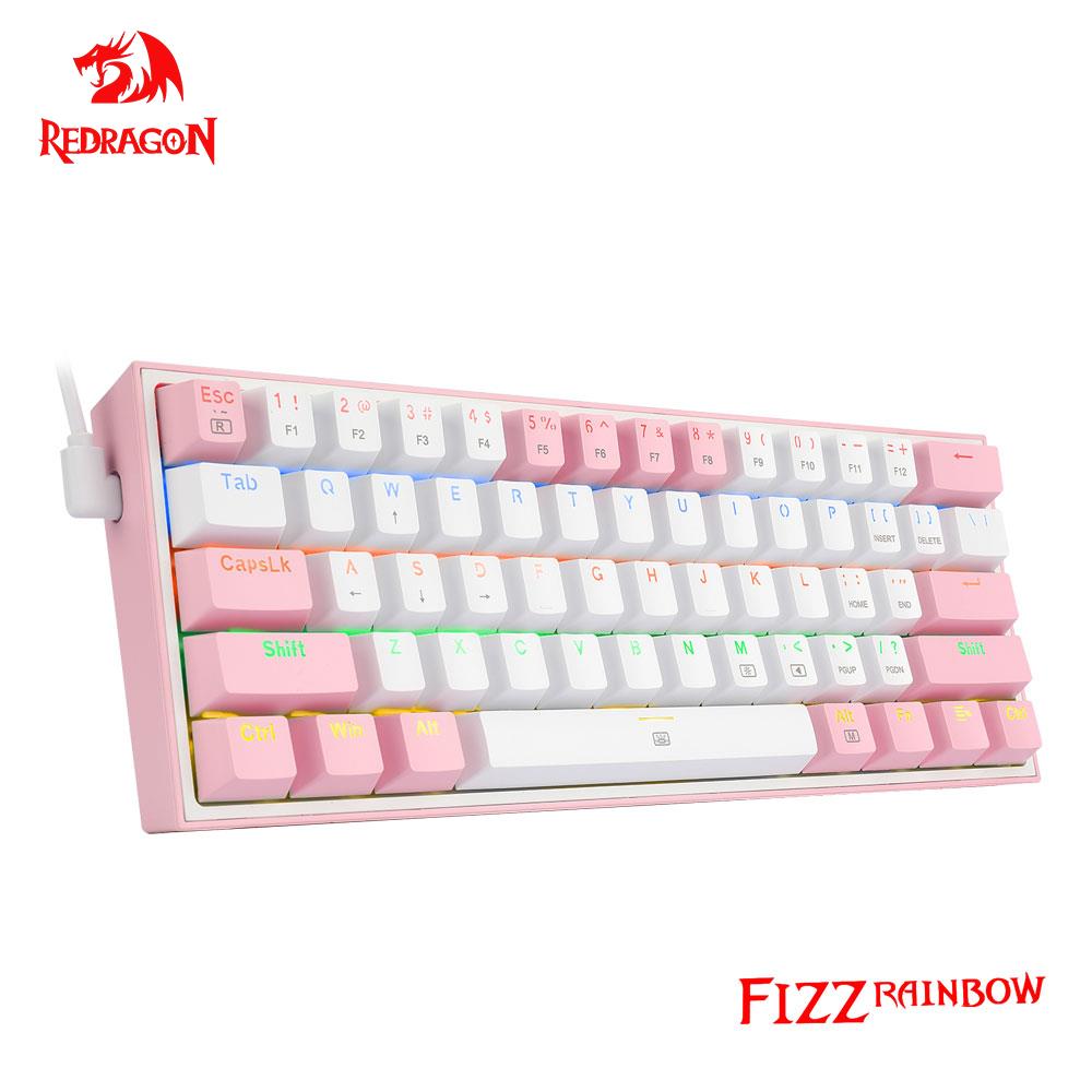 REDRAGON-miniteclado mecánico Fizz K617 para videojuegos, teclado con cable desmontable, 61 teclas, color azul, arcoíris, USB, portátil, para viaje