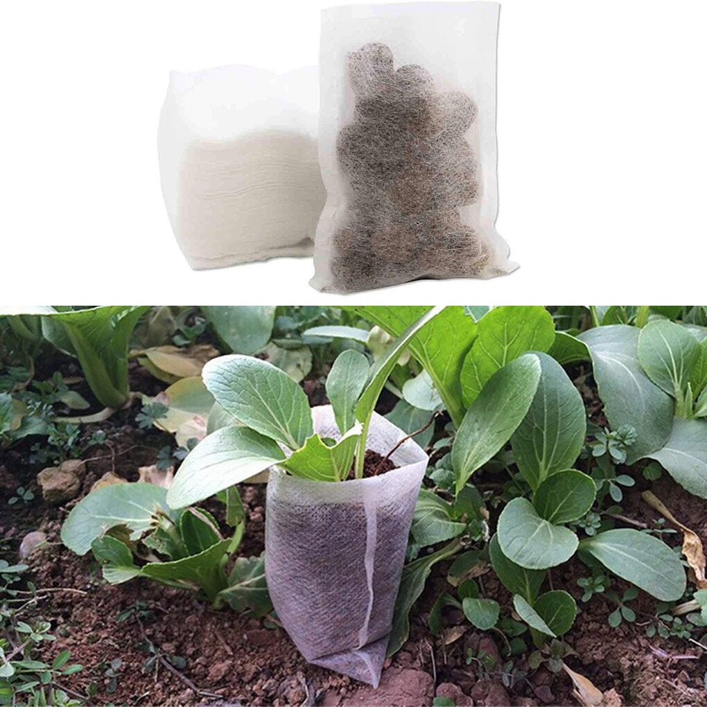 100pcs Biodegradable Seed Starter Bags Breathable Plant Nursing Growing Pouch Vegetable Flower Plant Grow Bags