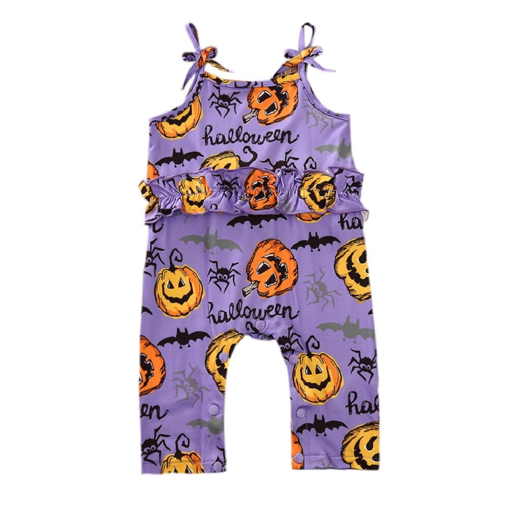 Fokusnorm halloween låve baby jenter takrenne rompers gresskar skrive ut ermeløse kausal jumpsuits 0-24m 4 stil: B / 24m