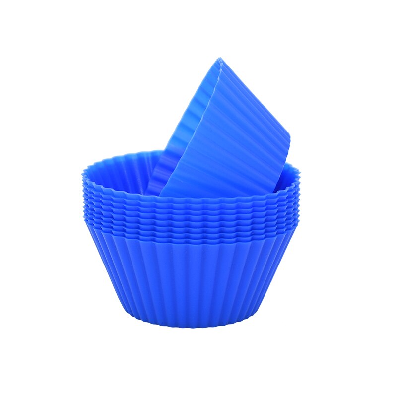 12 stk silikon kakeform rund muffins cupcake bakeformer gjenbrukbare gjør-det-selv kake dekorasjonsverktøy bryllup bursdagsfest dekorasjoner: Kongeblå