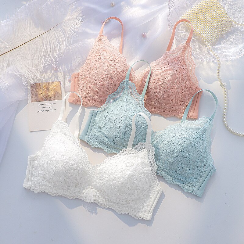 Summer Thin Big Breast Small Wireless Push up and Anti-Sagging Ultra-Thin White Bra Underwear