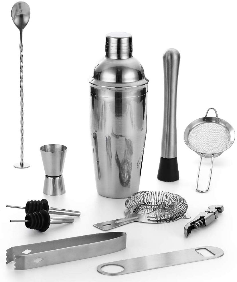 550ml Cocktail Shaker Bar Set con Accessori-Martini Kit con Misurazione Jigger, Cucchiaio di Miscelazione, muddler e Liquore Versatori: 11pcs