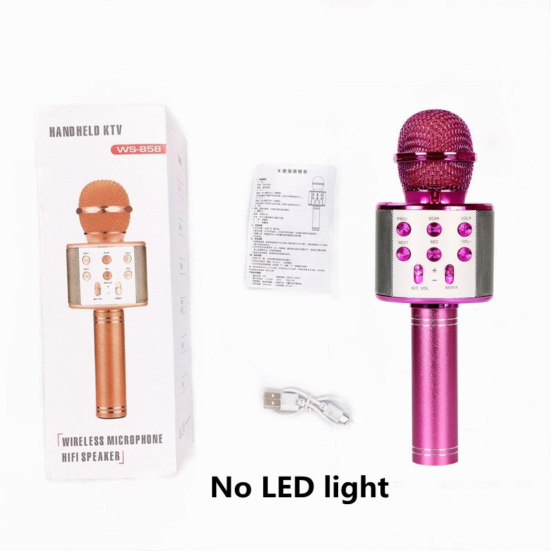 WS-858L Wireless Microphone with LED Light Support Card Wireless Bluetooth Microphone KTV Wireless Microphone: 858-pink