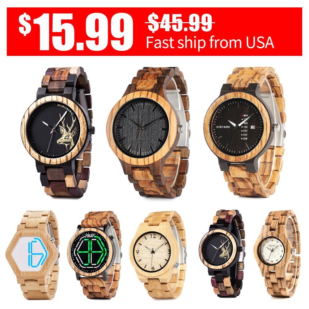 BOBO BIRD Fast Wooden Wristwatch Handmade Date Week Display Clock relogio masculino LED For Birthday Anniversary