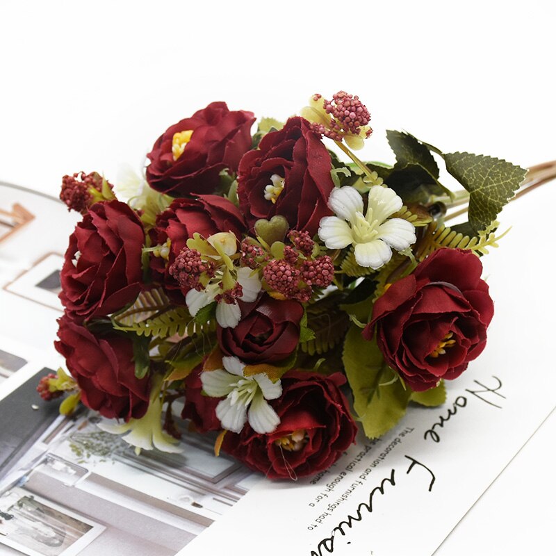 Bouquet de roses artificielles, 5 fourchettes 10 têtes, 1 Bouquet, accessoire de décoration de maison, bricolage, mobilier de salon pour un mariage: 3