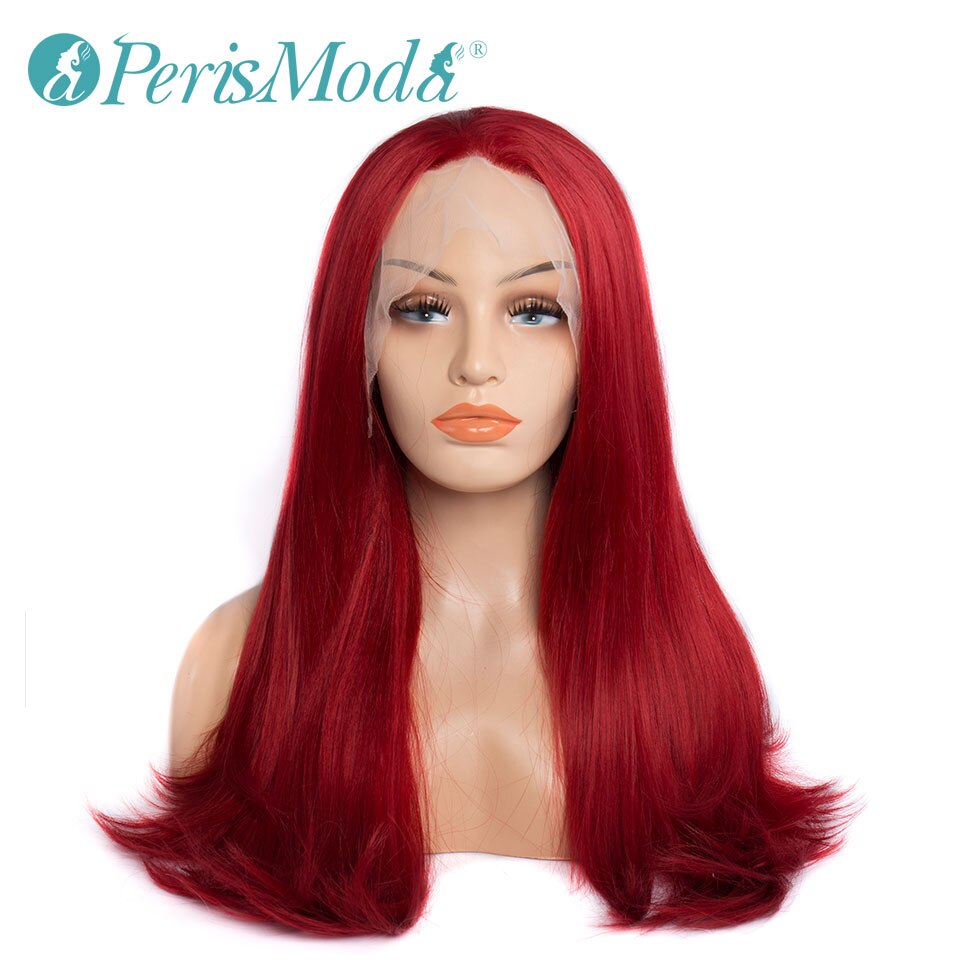 Pelucas frontales de encaje sintético para mujer, pelo largo liso, marrón oscuro, Morado, rojo, resistente al calor, pelucas de pelo sintético