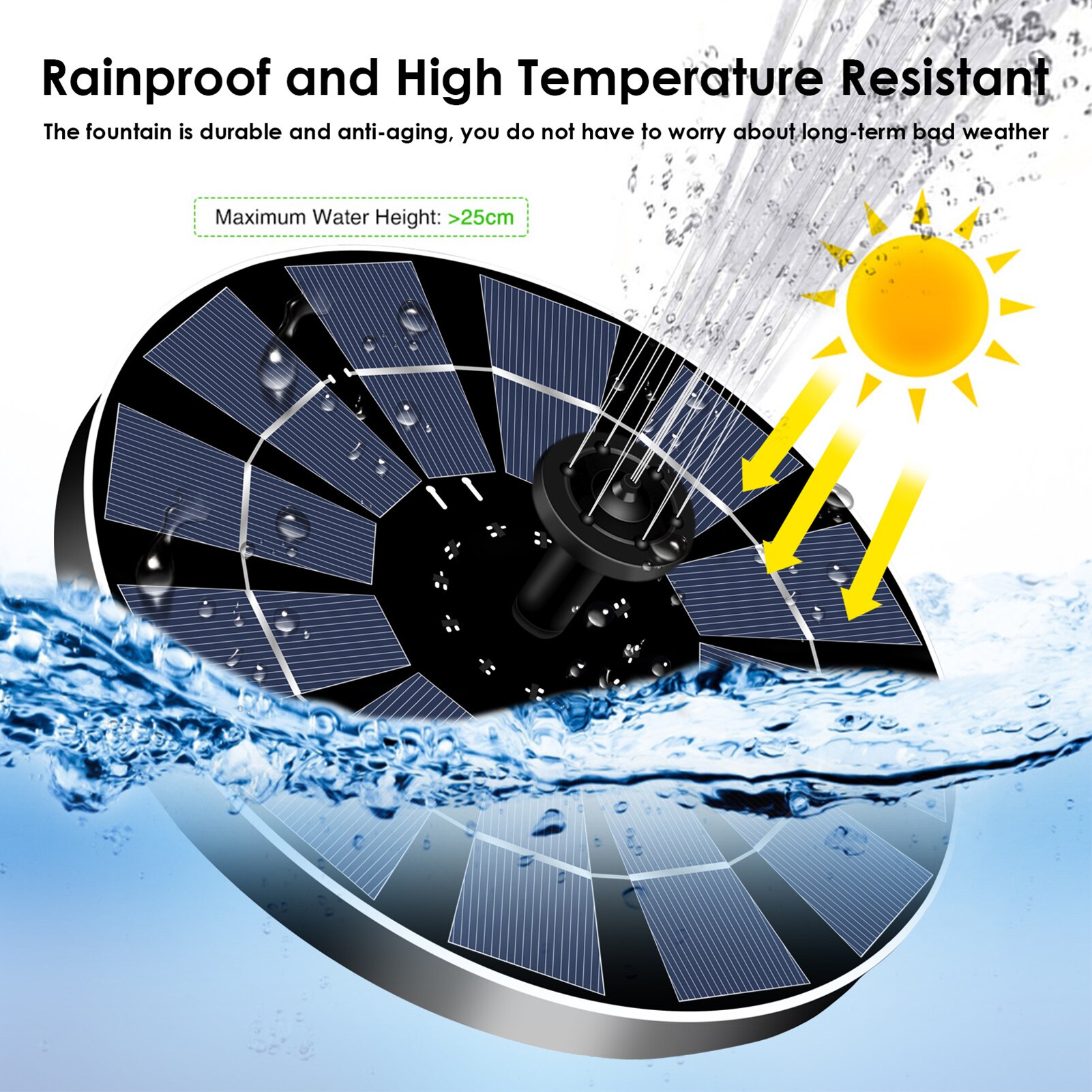 Solar Fountain Pump Floating Bird Bath Fountain Solar Powered Water Pump For Bird Bath Pond Pool Fish 7 Different Spray Nozzles