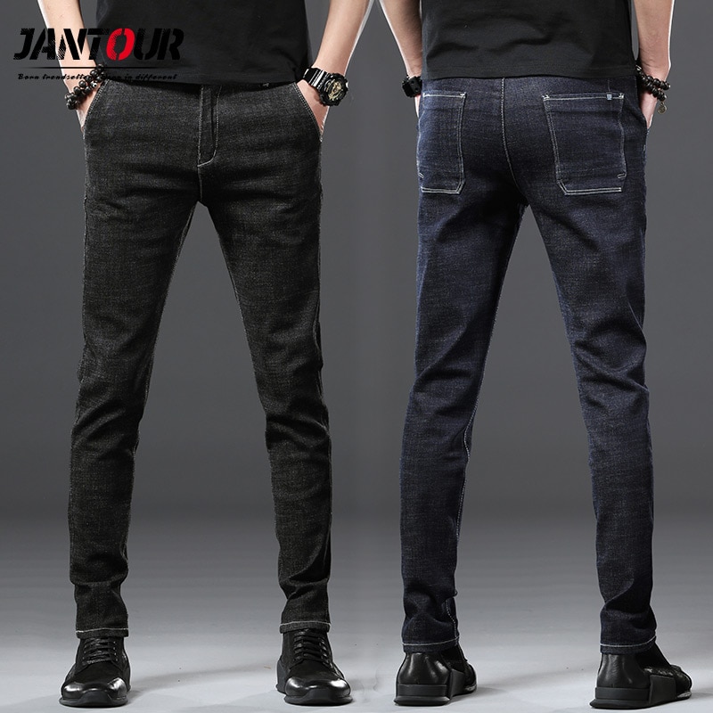 Jantour Nieuwkomers Jeans Mannen Toevallige Mannelijke Denim Broek Straight Slim Fit Donkerblauw Mannen Broek yong Man