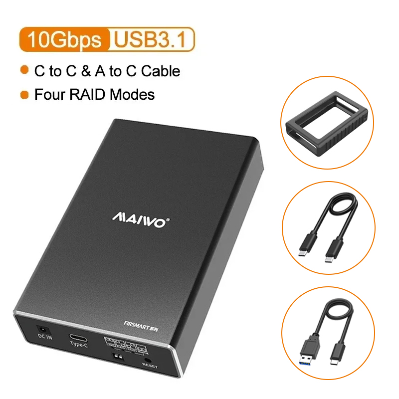 MAIWO HDD Case 2.5 Inch Dual Bay External Hard Drive Enclosure Case HD Array SATA TO USB Hard Disk Array With 4 RAID Function