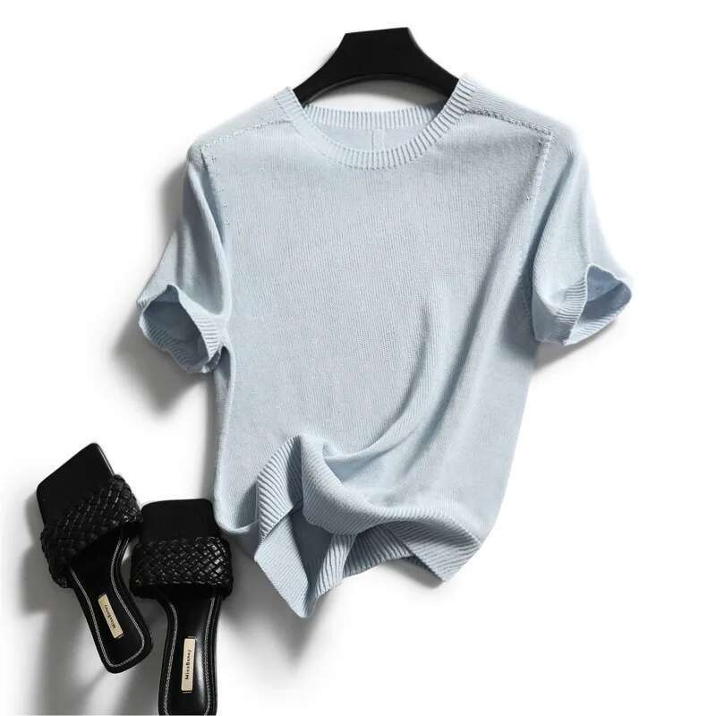Maglia Leggera Donna A Maniche Corte In Puro Cotone - Girocollo Basic Oversize - 4