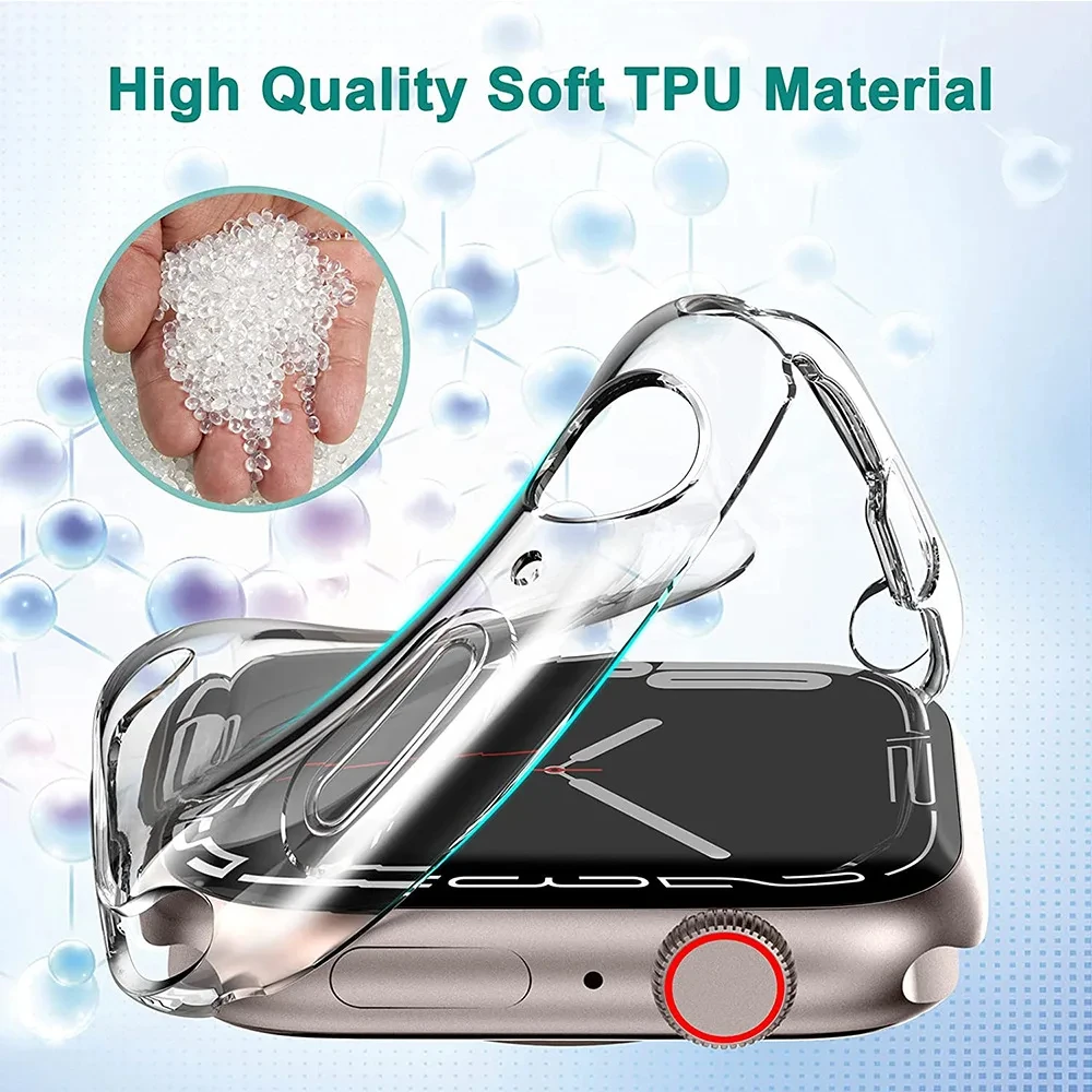 1/2 Uds cubierta transparente para Apple Watch funda 45mm 41-44-40-38-42mm Protector de pantalla de parachoques de TPU totalmente transparente serie 9 8 7 SE 6 5 4