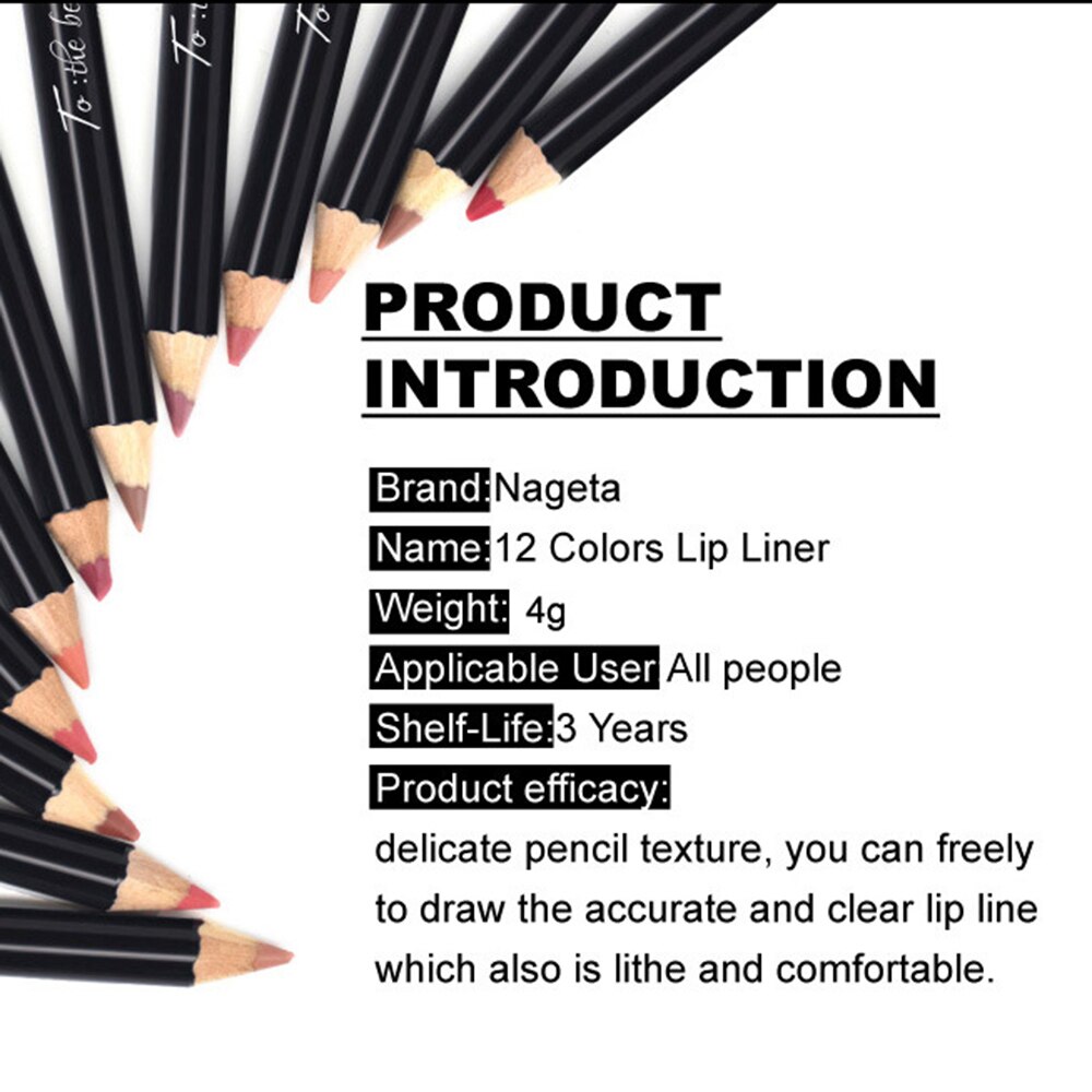 1 st 12 färger lip liner penna vattentät långvarig natur läppar konturlinje makeup lipliner penna