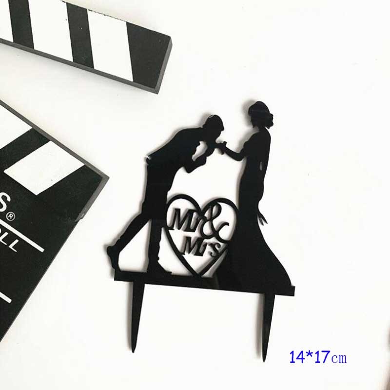Wedding Cake Topper Acrylic Cupcake Topper Bride Groom Mr Mrs Wedding Decorations Mariage Anniversary Party Cake Top Flag Decor: picture show 04