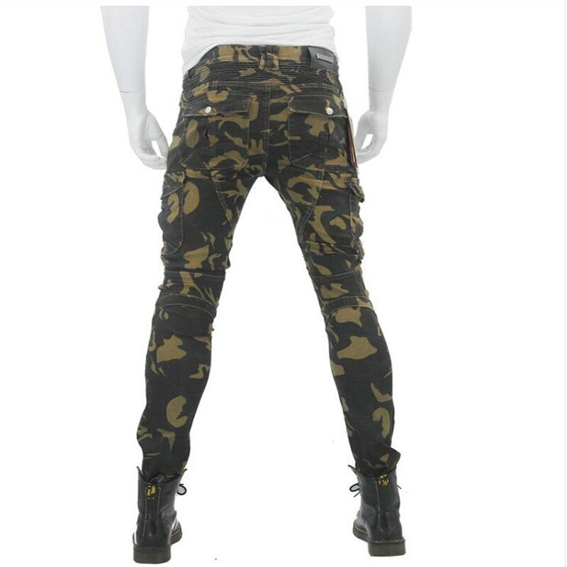 Motocykl UBS06 dżinsy moro wypoczynek motocyklowe męskie terenowe spodnie jeździeckie z ochroną sprzętu ochraniacze na kolana