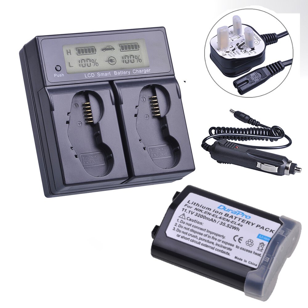 Batterie et chargeur 3200 EN EL4 EN-EL4 pour Nikon D3S, D3, D2Z, D2H, D2Hs, D2X, D2Xs, D3X, F6, EN-EL4a mAh: UK Charger 1Battery