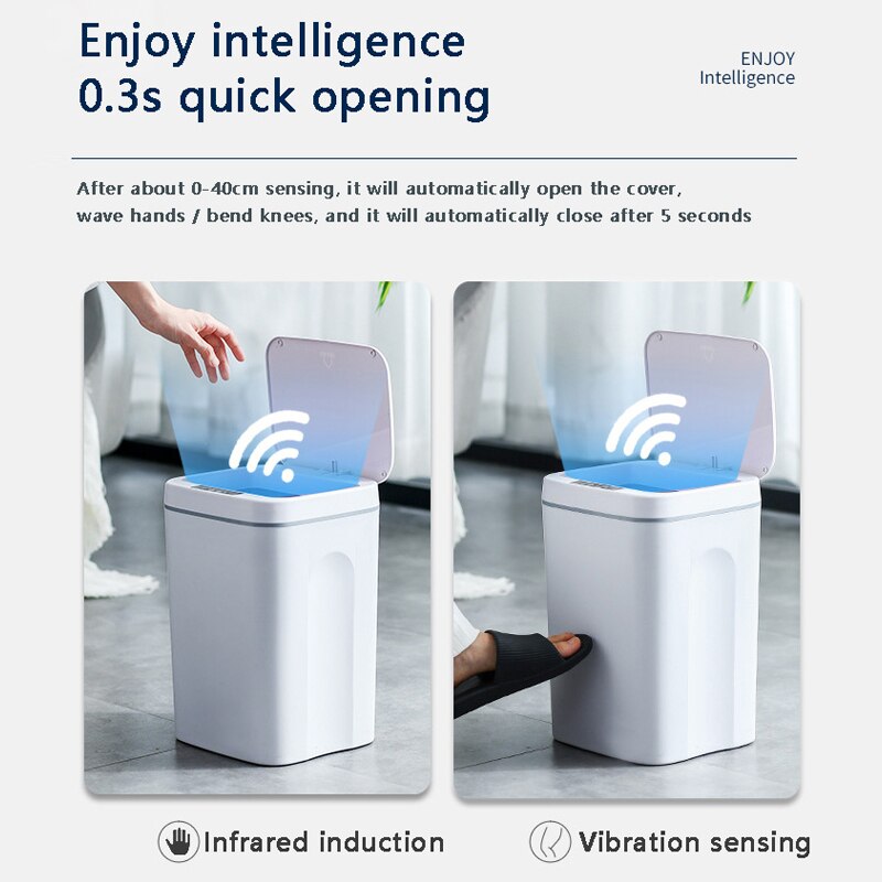 Smart Induction Trash Can Automatic Intelligent Sensor Dustbin Electric Touch Trash Bin for Kitchen Bedroom Office Garbage
