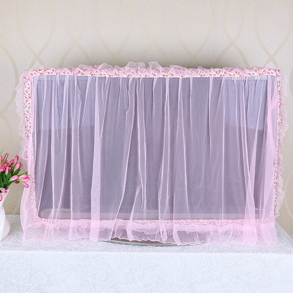 Dust-Proof LCD TV Cover Pink Purple Flower Yarn 32" 36" 40" 46" 50" 55" 60" 65"Inch TV Screen Protecter Wall Mounted TV Cover
