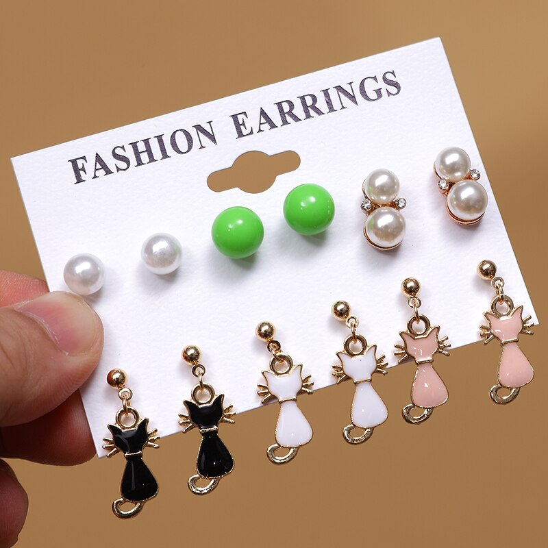 Boucles d'oreilles en forme d'animal et de dinosaure, 8 paires/ensemble, tendance, mignonnes, adaptées aux femmes, transparentes, ours, fleur, petites boucles d'oreilles, naissance amusante: 6 pairsEH3225