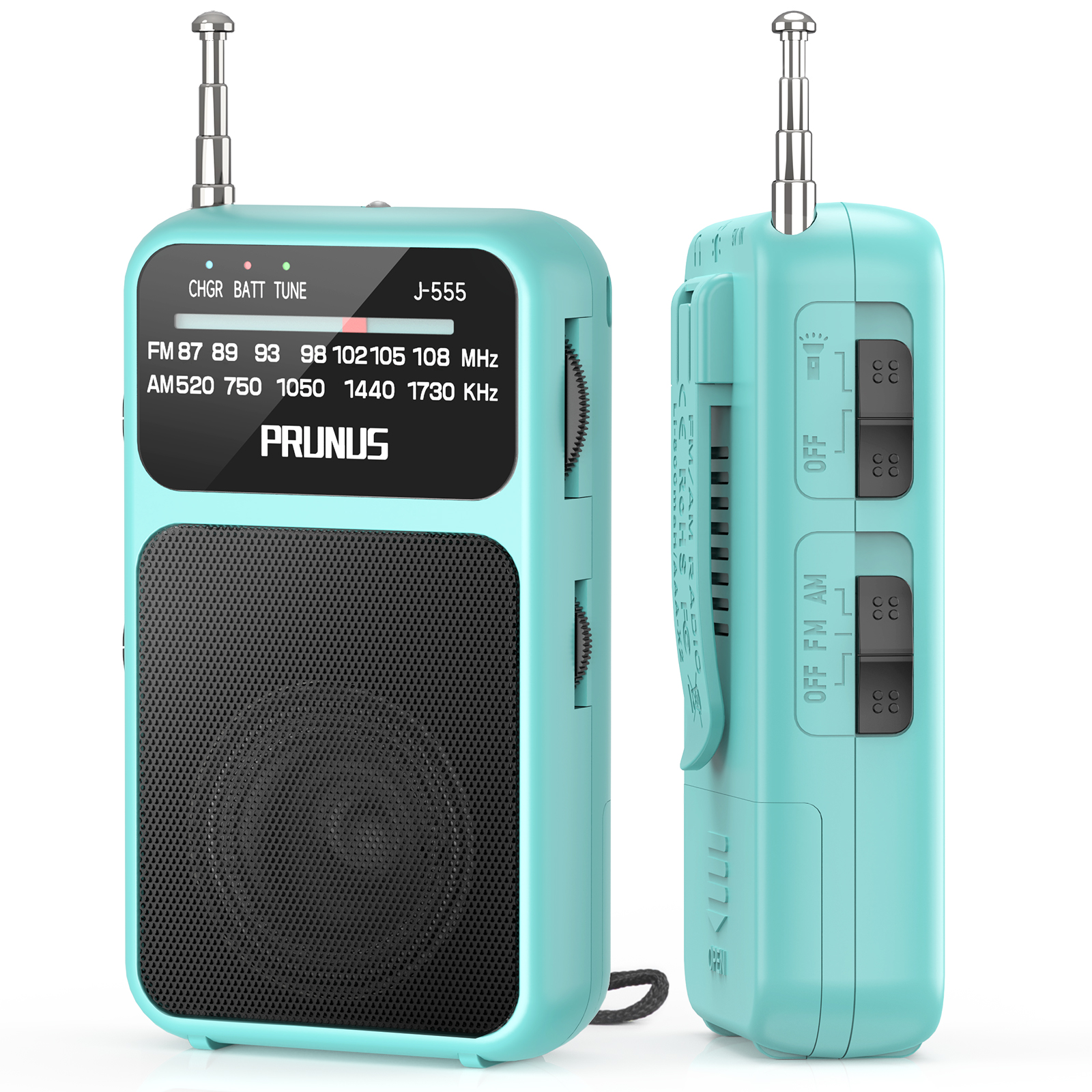 Mini Radio de bolsillo portátil AM FM AAA USB-C potencia 800mAh batería recargable excelente recepción altavoz transparente conector para auriculares: Azul