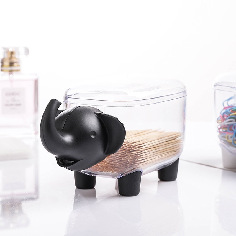 Desktop Decorative Cotton Swab Storage Box Paper Clip Plastic Container Stand Cartoon Elephant Shaped Toothpick Holders Case