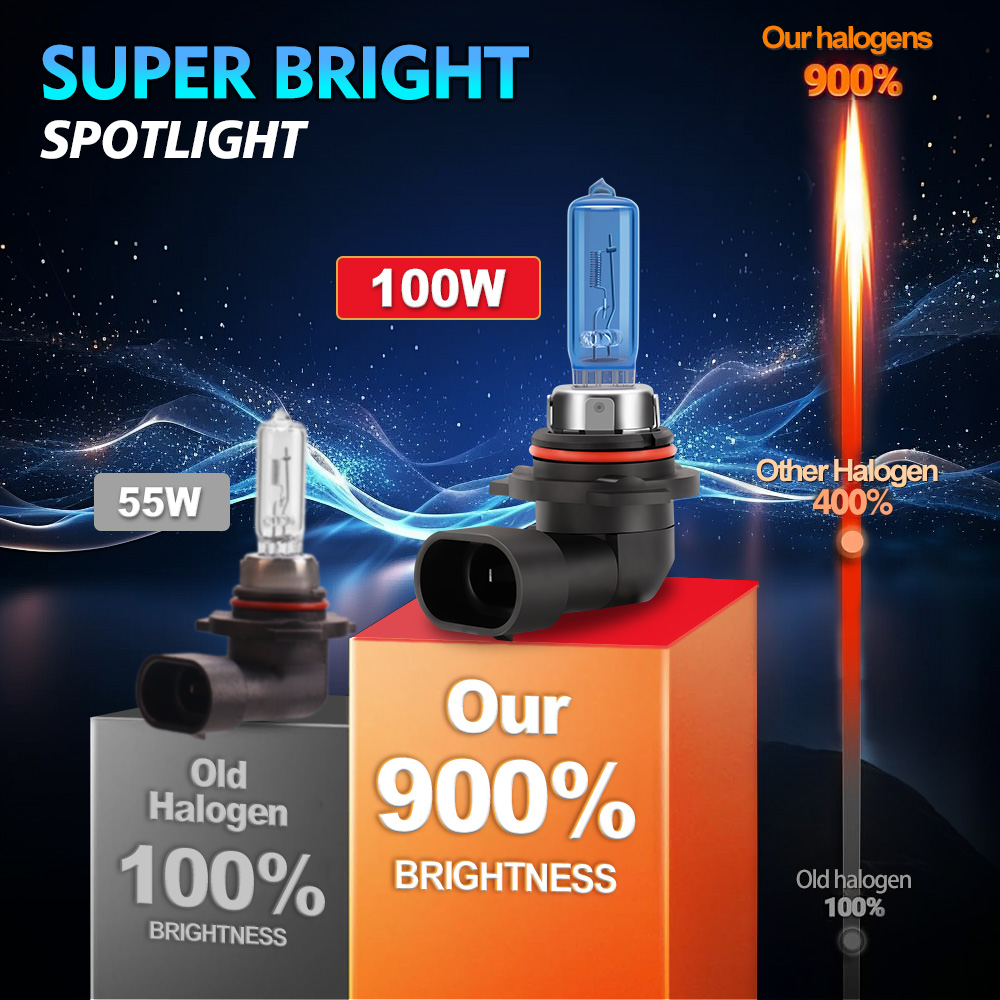 100w billamper  h1 h4 h7 h11 h13 9005 9006 halogenforlygter  +900%  kraftige, klare  +150m langstrålede originale halogenlygter 12v 6000k