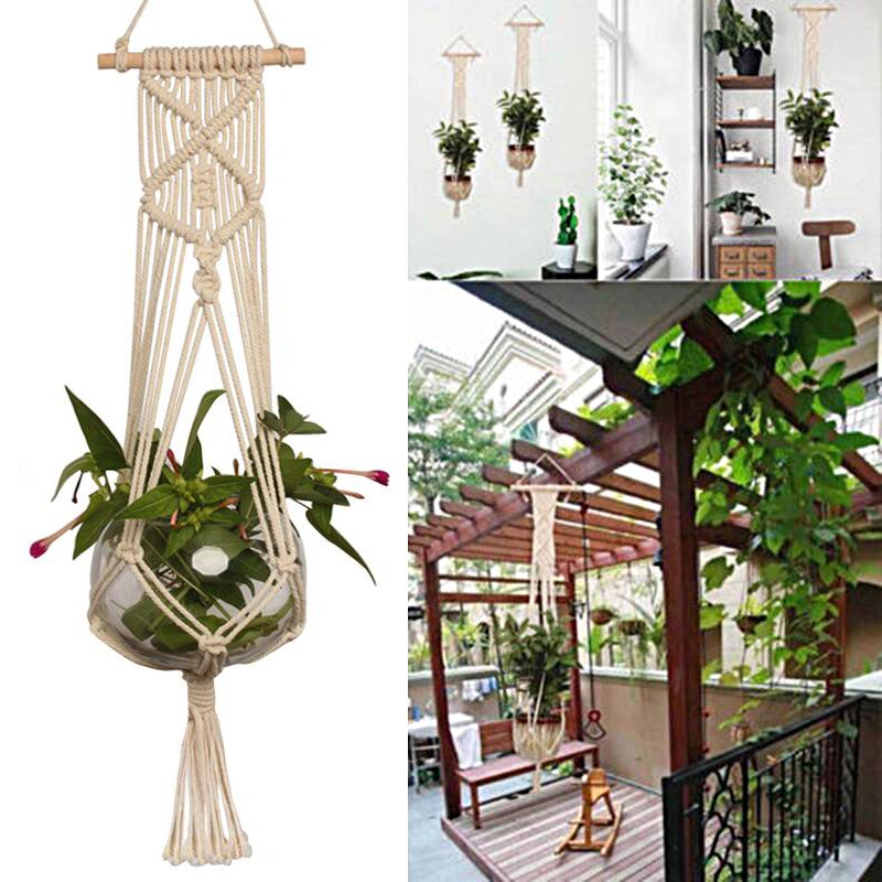 Flower Pot Hemp Rope Hanging Net Macrame Plant Hanger Wall Planter Balcony Decorations Indoor wWall Plant Holder Hanging Pot