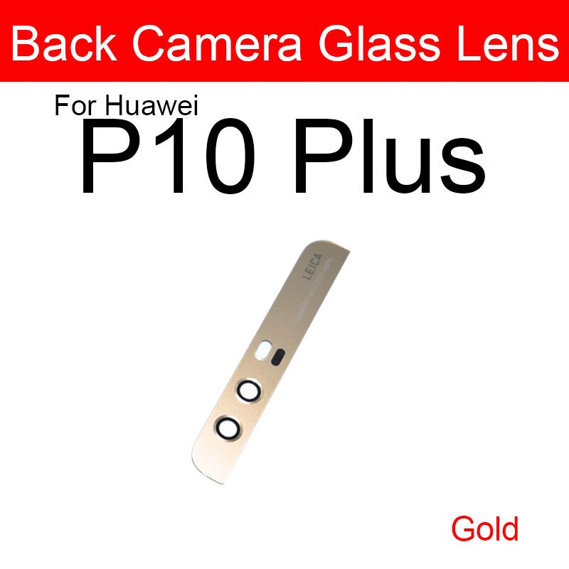 Bagside kamera linse & flash cover til huawei  p8 p9 p10 lite plus bag ydre kamera glas linse + selvklæbende mærkat udskiftning reparation: P10 plus guld 