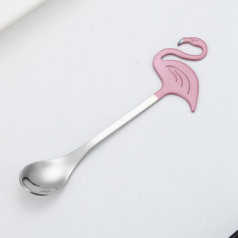 Cartoon Rvs Roeren Koffielepel Flamingo Paar Lepel Keuken Accessoires Leuke Ijs Dessert Lepel: SV