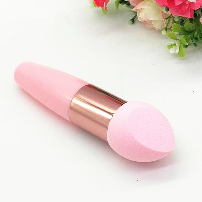 Portable Candy Color Handed Beauty Sponges Foundation Sponge Handle Makeup Puff Cosmetic Sponge Face Make Up Powder Puff Tool: Pink  Beveled
