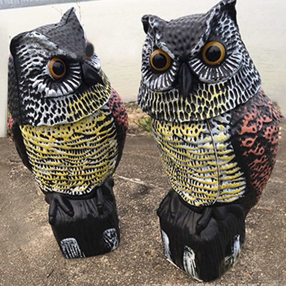 Realistic Bird Scarer Rotating Head Sound Owl Decoy Protection Repellent Pest Control Scarecrow Garden Yard Move Decor
