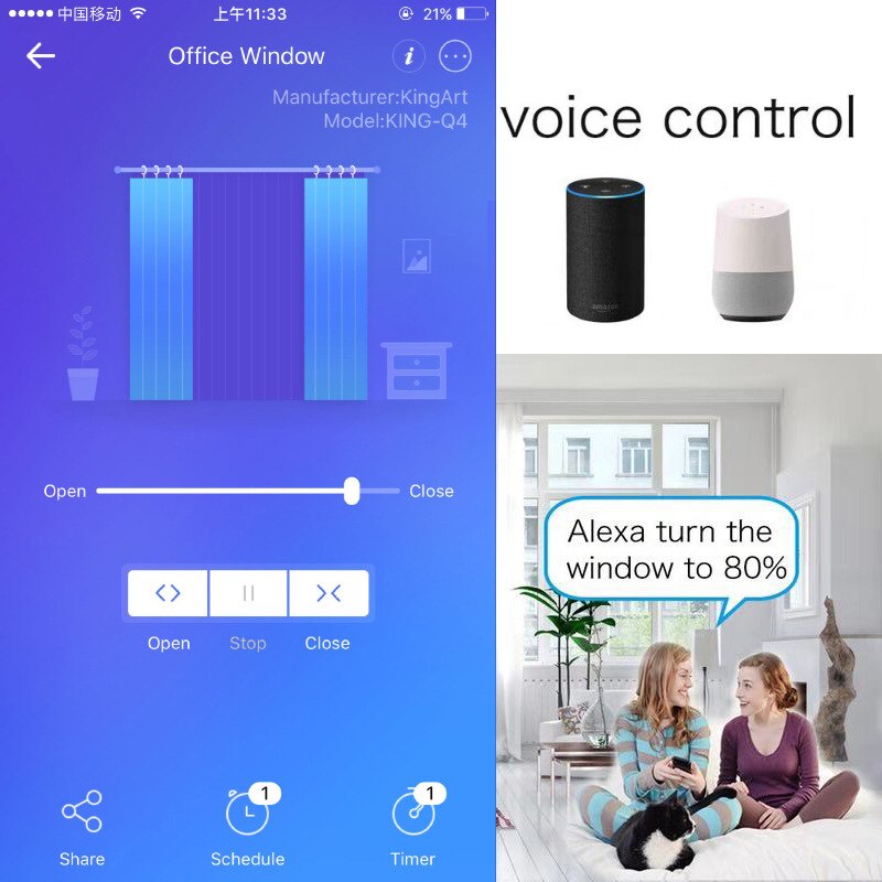 Smart Home-persianas enrollables con WiFi para el hogar, controlador por voz para Smart Life, Tuya, Alexa y Google Home