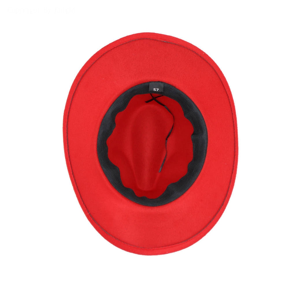 LUCKYLIANJI Trilby Wool Felt Fedora Cowboy Hat Solid Color Western Bull Jazz Sun Chapeau Caps For Men Women (One Size:57cm)
