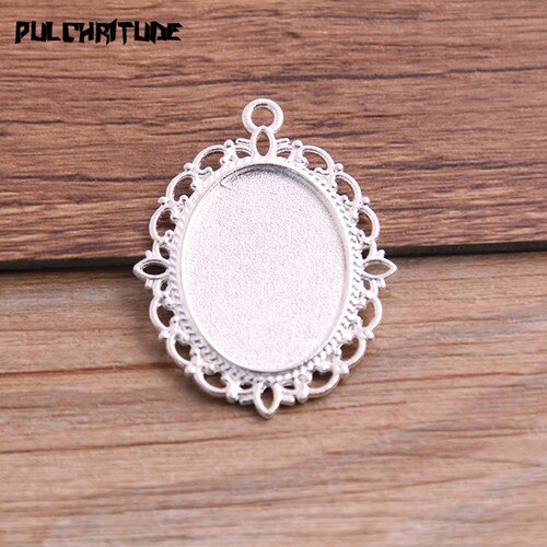 6 Pcs 18*25 Mm Binnenmaat 9 Kleur Klassieke Stijl Ovale Cabochon Base Instellen Charms Hanger Voor Diy sieraden Maken: silver