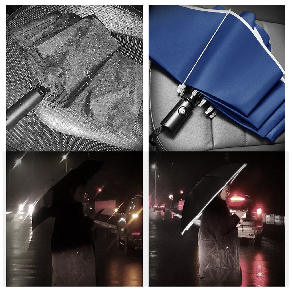 1pc Automatic Umbrella Reflective automatic umbrella car car reverse umbrella folding men and women business umbrella c50